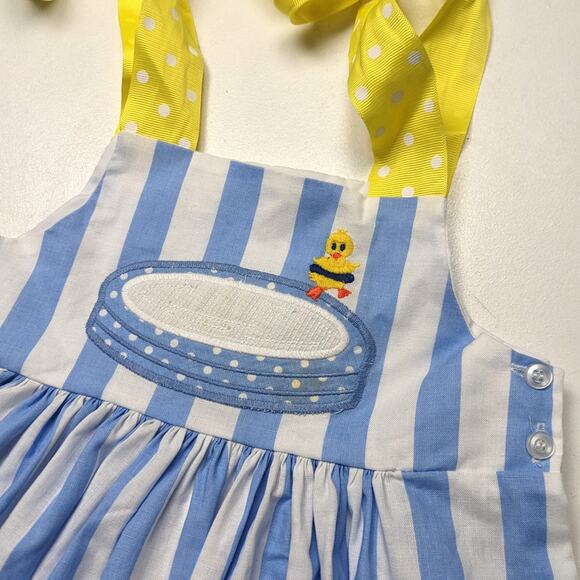 Vintage The Bailey Boys Dress Girls Size 2T Blue Stripe Rubber Ducky Sundress - Picture 2 of 8